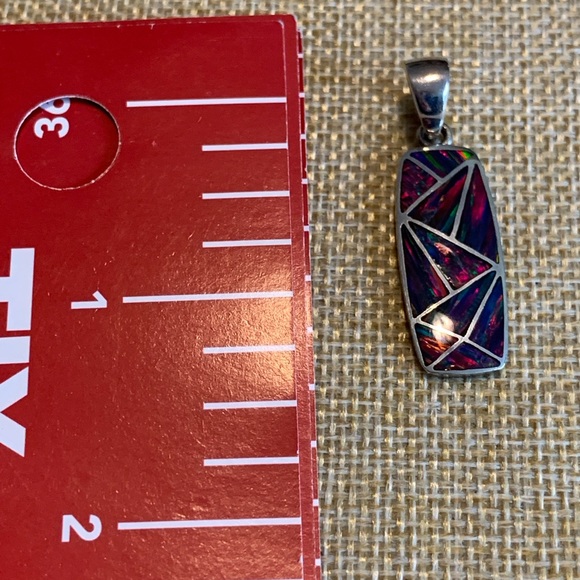 Genuine black opal inlay sterling pendant and earrings. - Picture 6 of 15